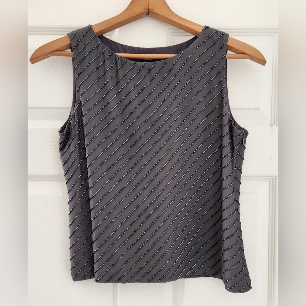 Emanuel Ungaro Gray Beaded Sleeveless Blouse Size 4/38